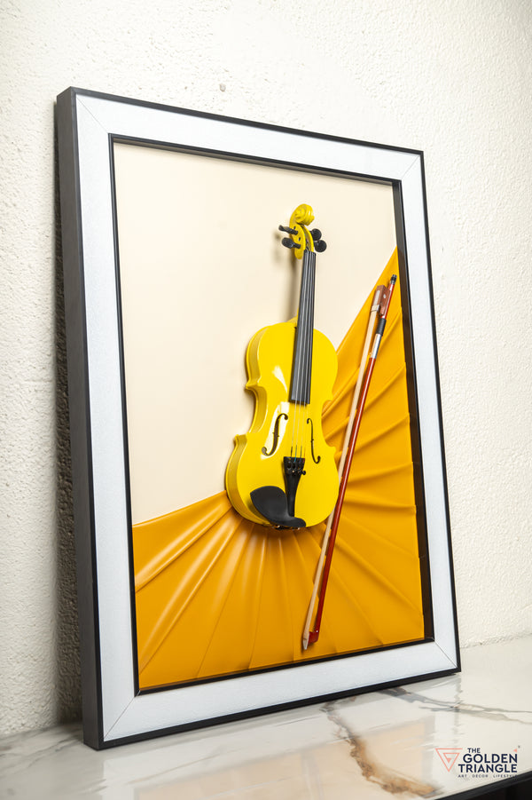 Blues 3D Violin Wall Art Frame - Yellow