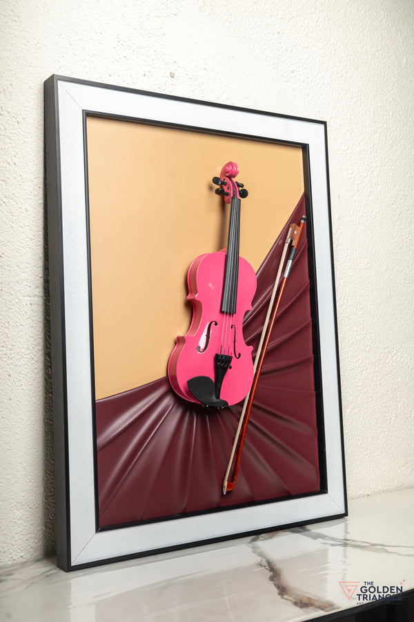 Blues 3D Violin Wall Art Frame - Pink
