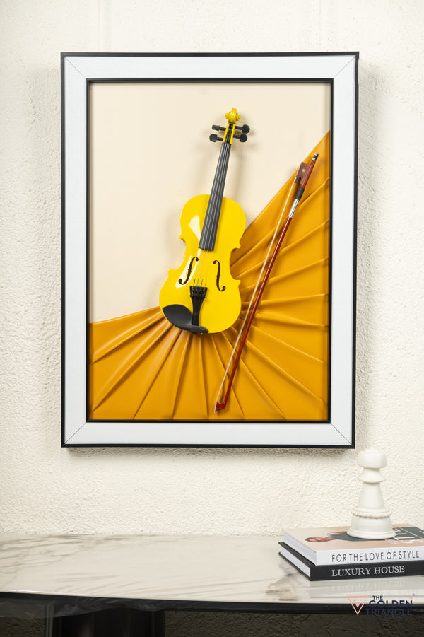 Blues 3D Violin Wall Art Frame - Yellow