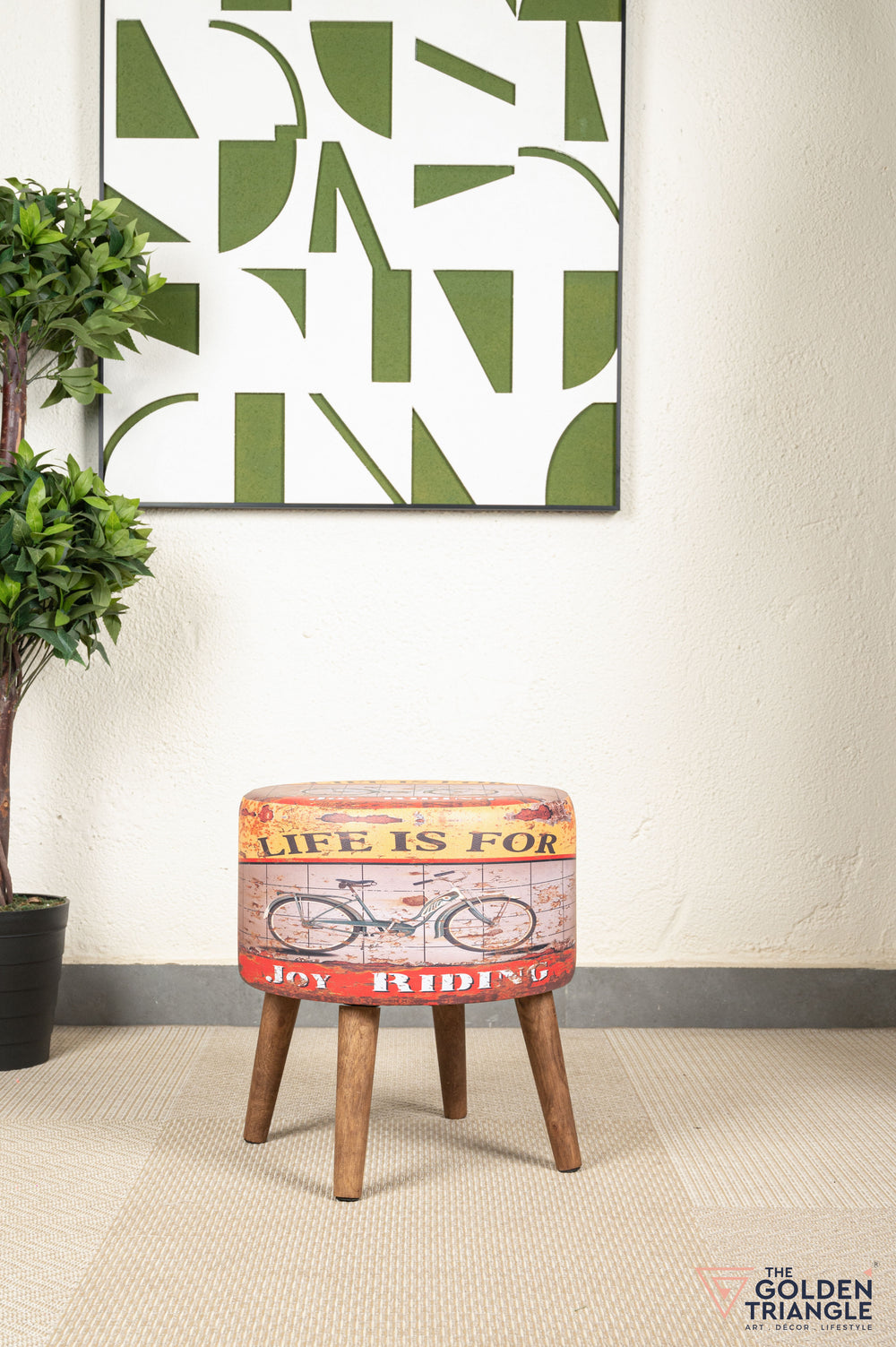 Retro Pouffe with Wooden Legs - Cycle