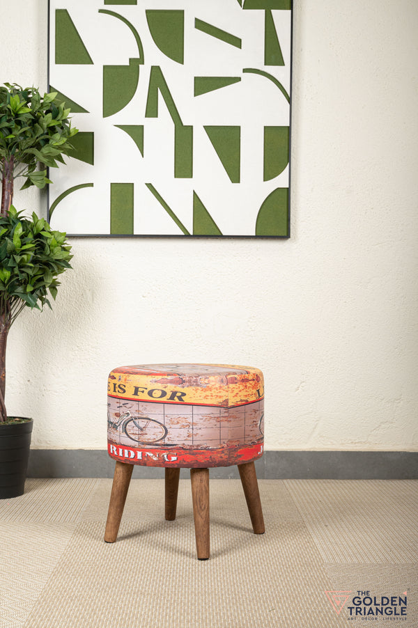 Retro Pouffe with Wooden Legs - Cycle
