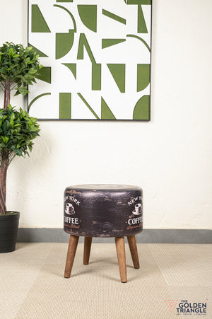 Retro Pouffe with Wooden Legs - New York Coffee