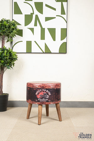 Retro Pouffe with Wooden Legs - Motorbike
