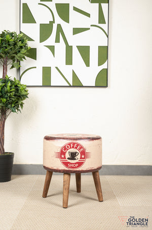 Retro Pouffe with Wooden Legs - Coffee Shop