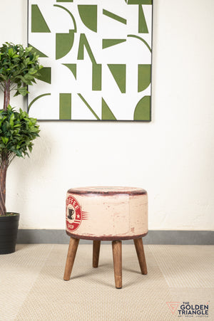 Retro Pouffe with Wooden Legs - Coffee Shop