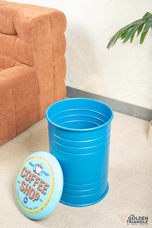Barrel Pouffe with Storage - Blue