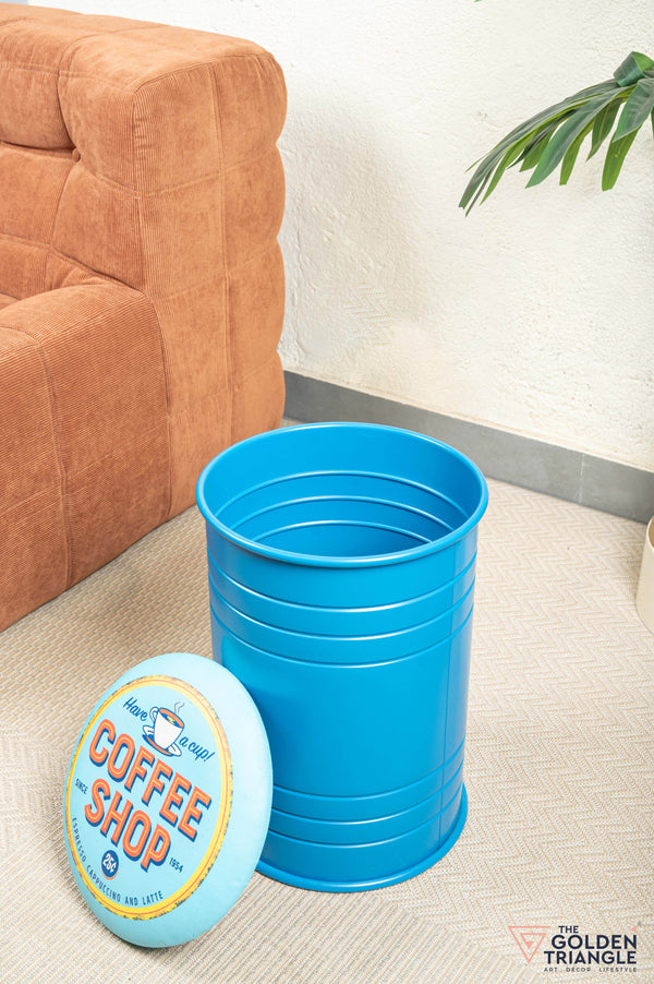 Barrel Pouffe with Storage - Blue