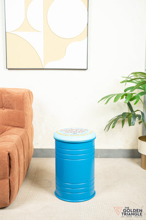 Barrel Pouffe with Storage - Blue