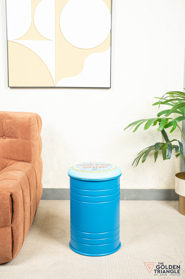 Barrel Pouffe with Storage - Blue