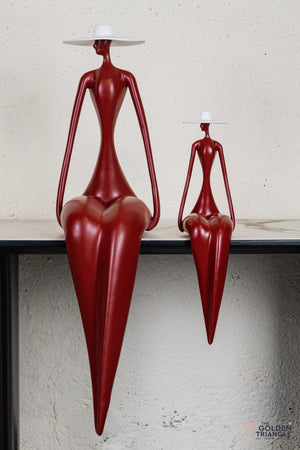 Amora Sitting Lady Sculpture - Red