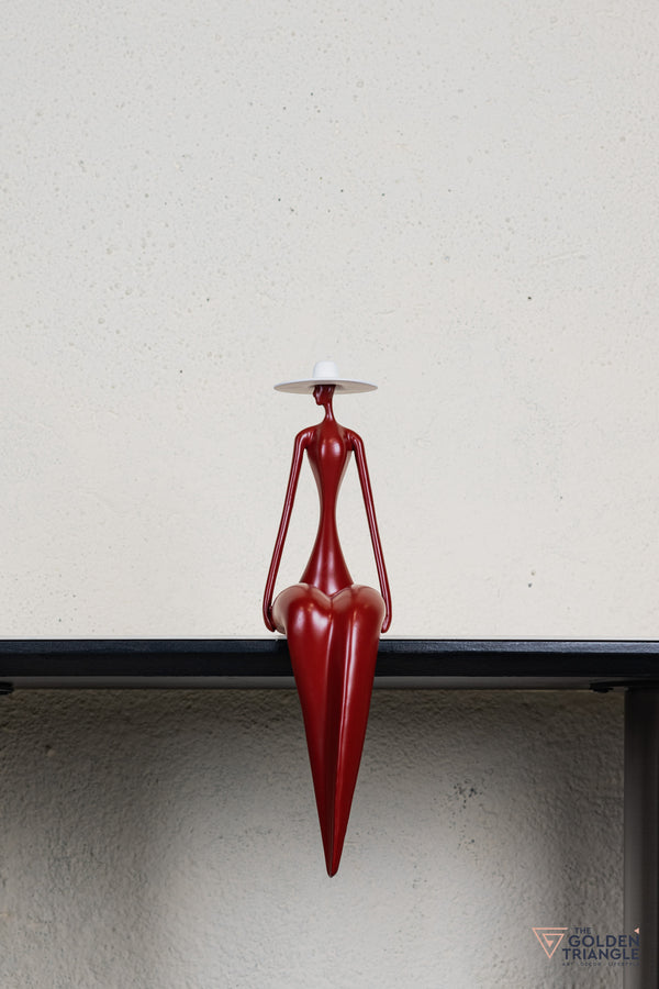 Amora Sitting Lady Sculpture - Red