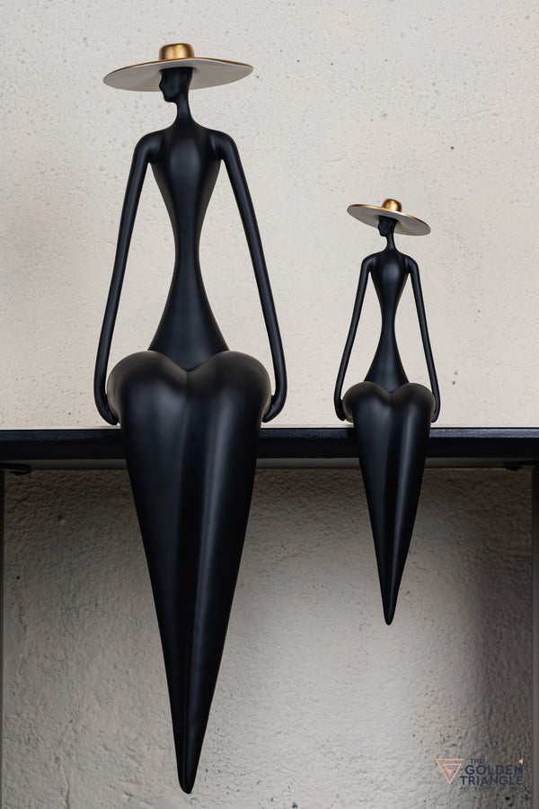 Amora Sitting Lady Sculpture - Black