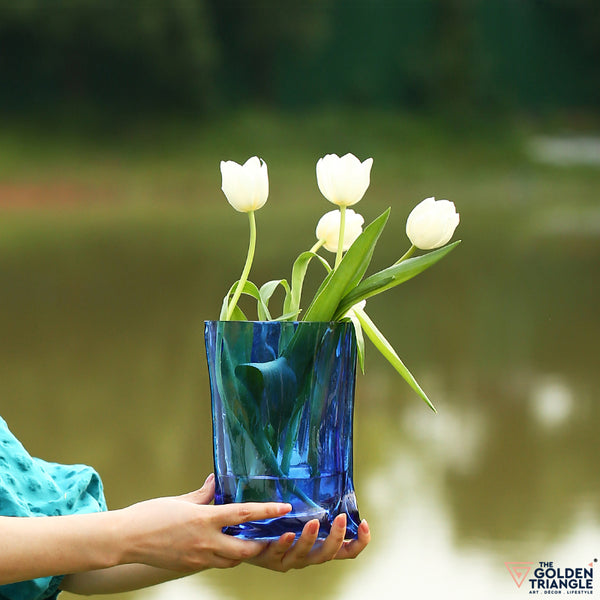 Edge Glass Vase - Royal Blue