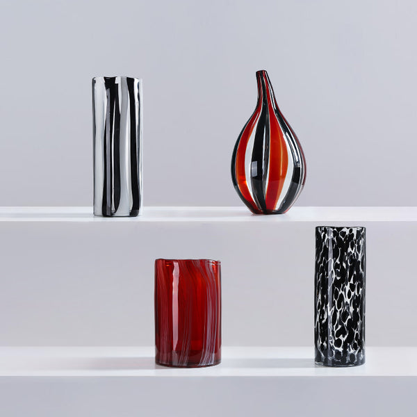 Stripe Swirl Cylindrical Glass Vase - White & Black