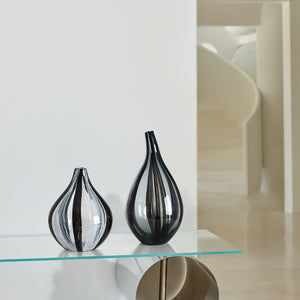 Stripe Swirl Glass Vase - Black & White