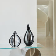 Stripe Swirl Glass Vase - Black & White