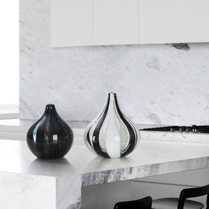Stripe Swirl Glass Vase - Black & White