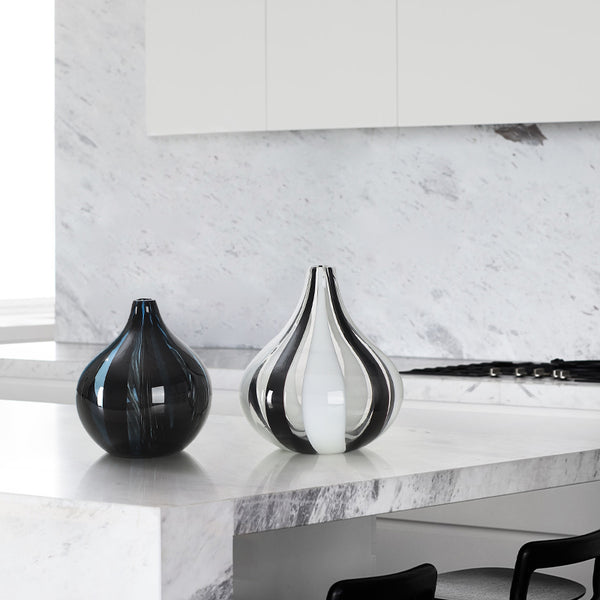 Stripe Swirl Glass Vase - Black & White