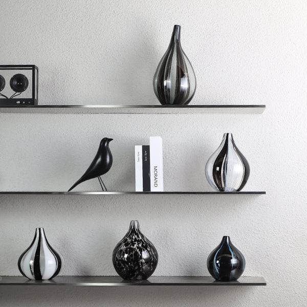 Stripe Swirl Glass Vase - Black & White
