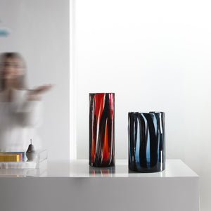 Stripe Swirl Cylindrical Glass Vase - Red & Black