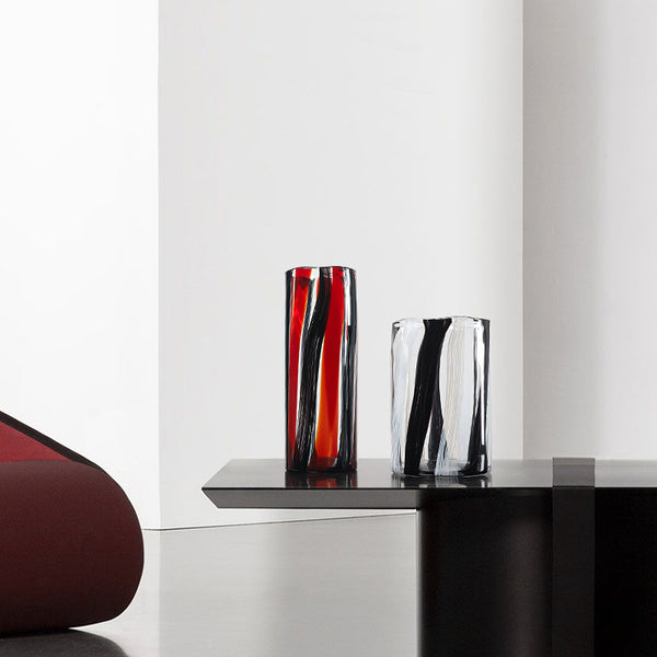 Stripe Swirl Cylindrical Glass Vase - Red & Black