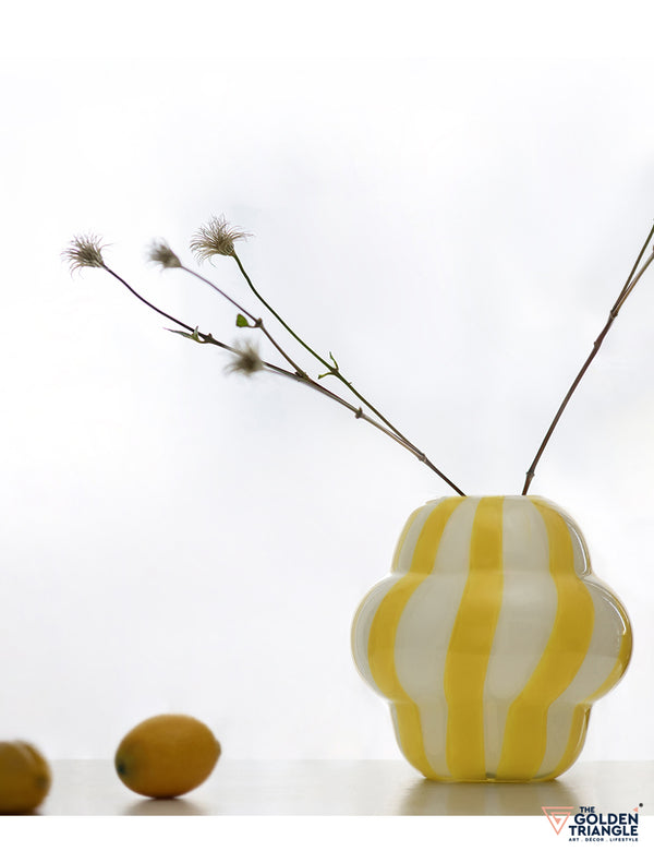Stripey Treats Glass Vase - Yellow