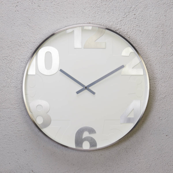 Etsu Silver Wallclock - White Grain Face