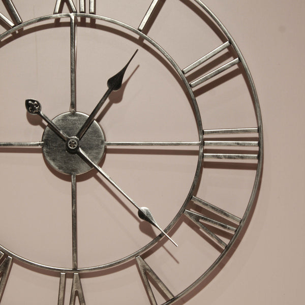 Amargo - Roman Wall Clock - Double Rim - 24 inch - Silver