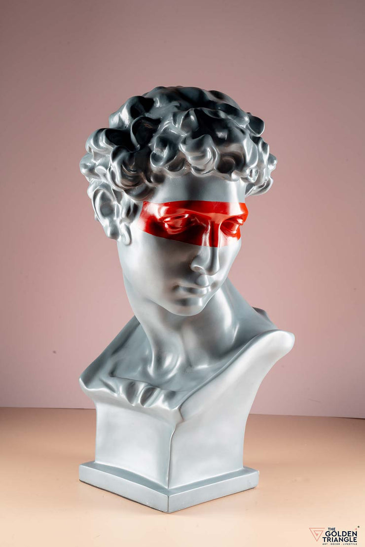 Opus - Roman Grey Head Sculpture with Red Eye Patch