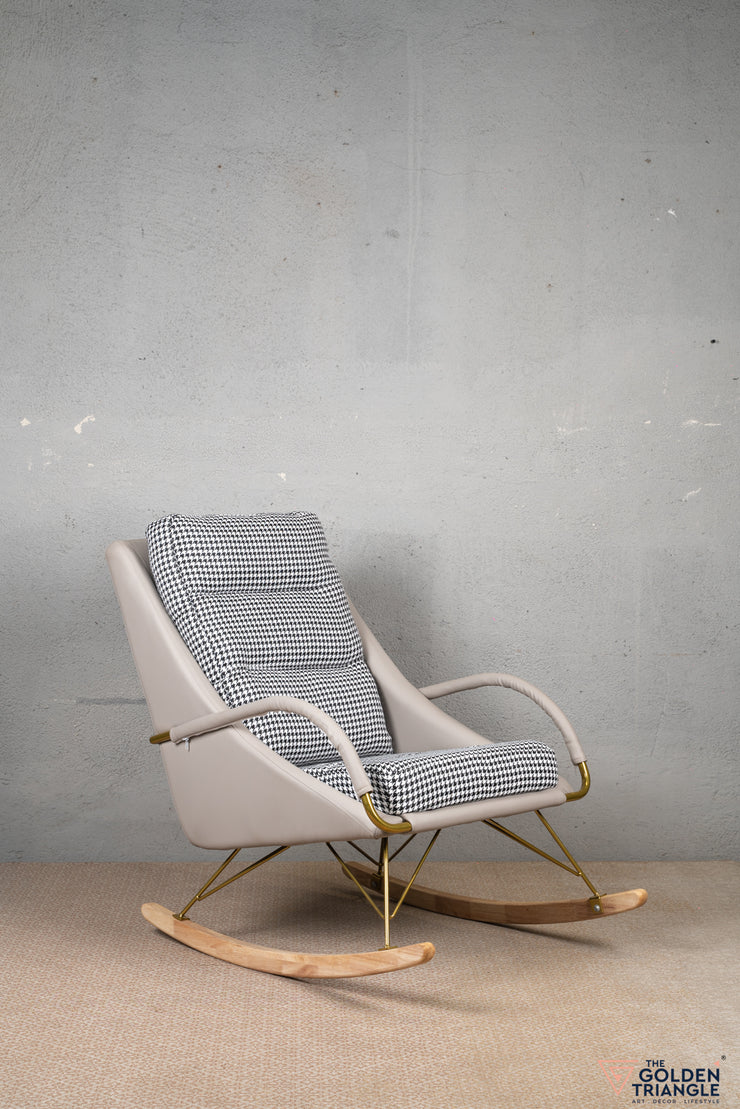 Galan Rocking Chair with Footrest - Houndstooth & Beige