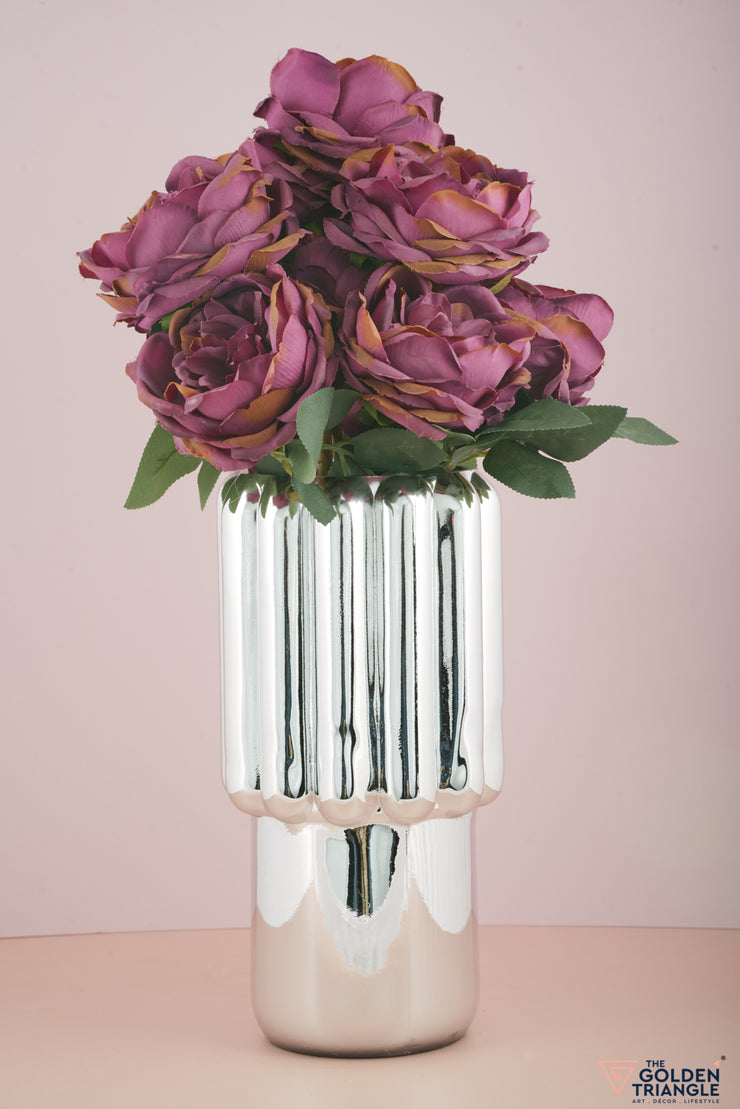 Fluted Metallic Silver Vase - Tall