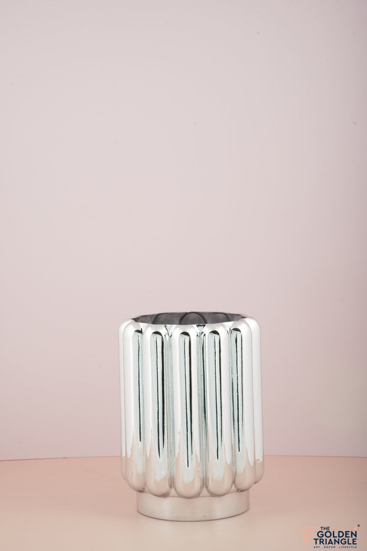 Fluted Metallic Silver Vase - Short