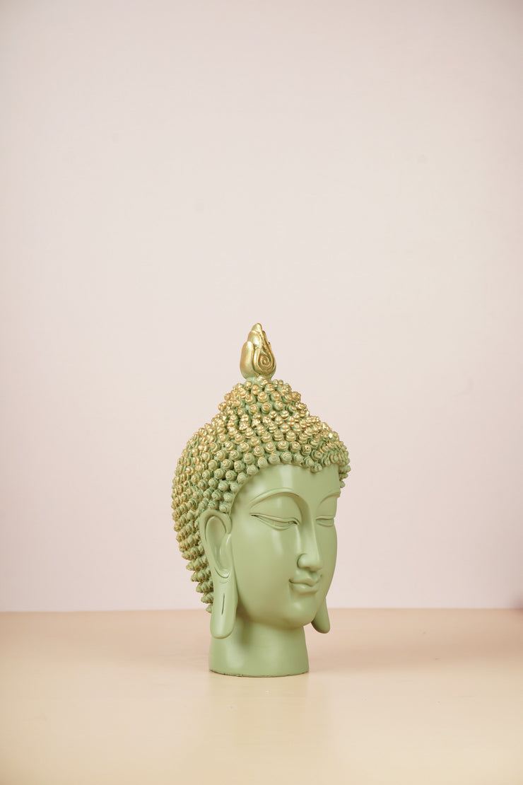 Serene Buddha Head Sculpture - Green