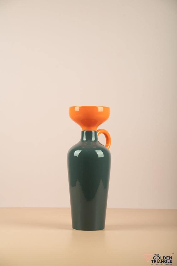 Vase with Handles - Orange & Gray
